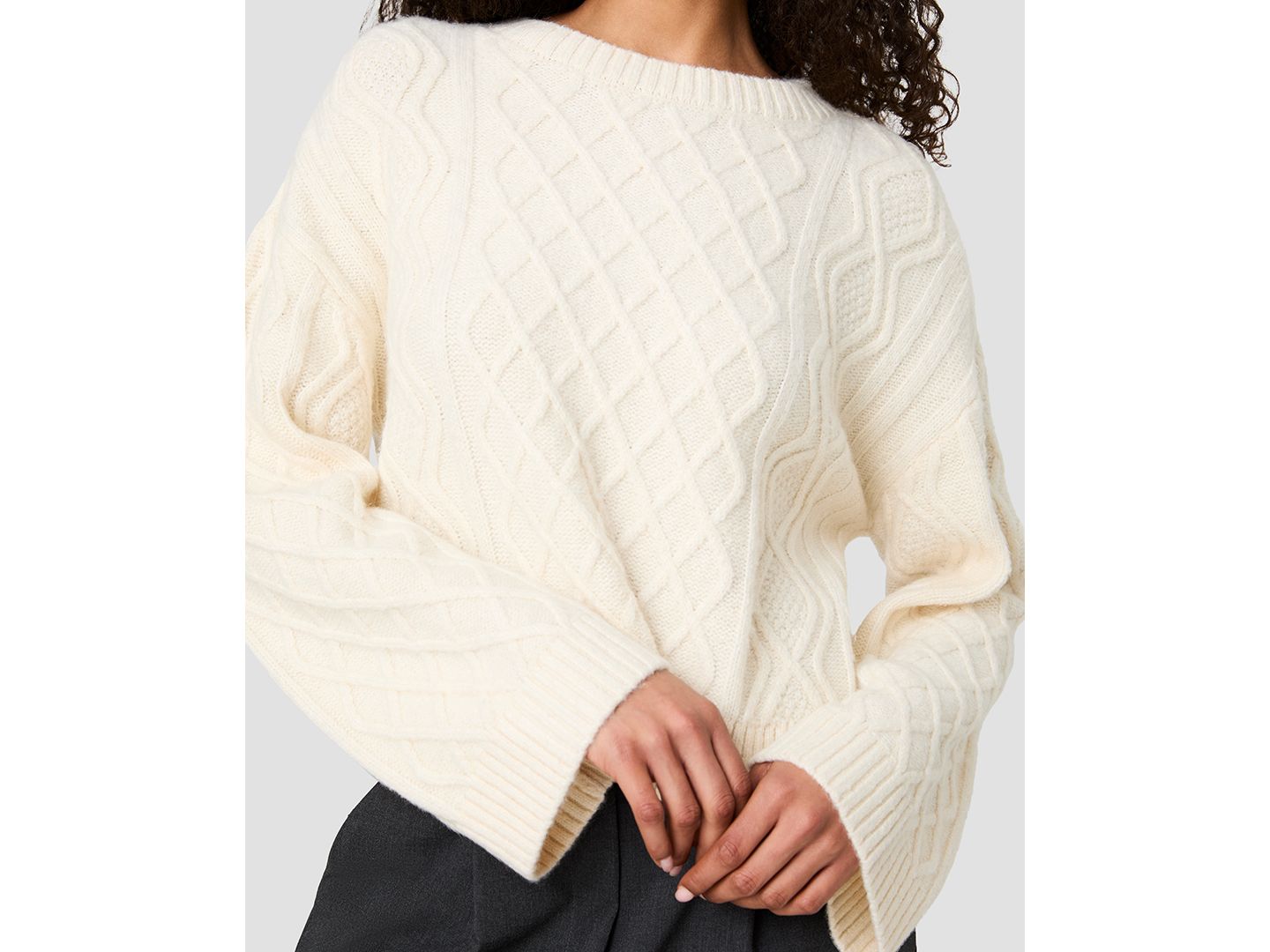 Женский свитер French Connection Wesley Cable-Knit Crewneck Pullover, цвет: Фарфоровый кремовый — фото 4