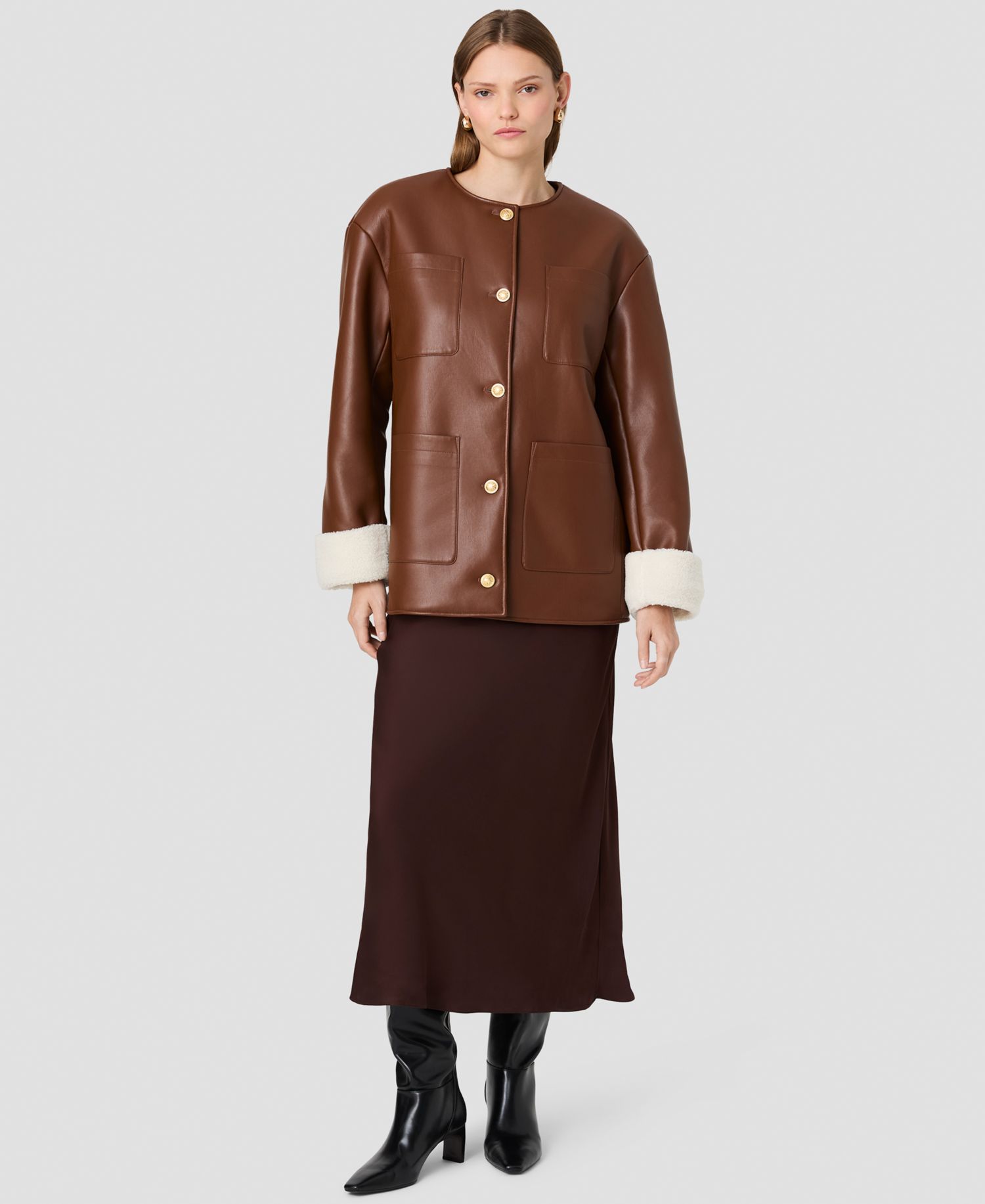 Women's Porto Faux Leather Sherpa-Lined Long-Sleeve Coat