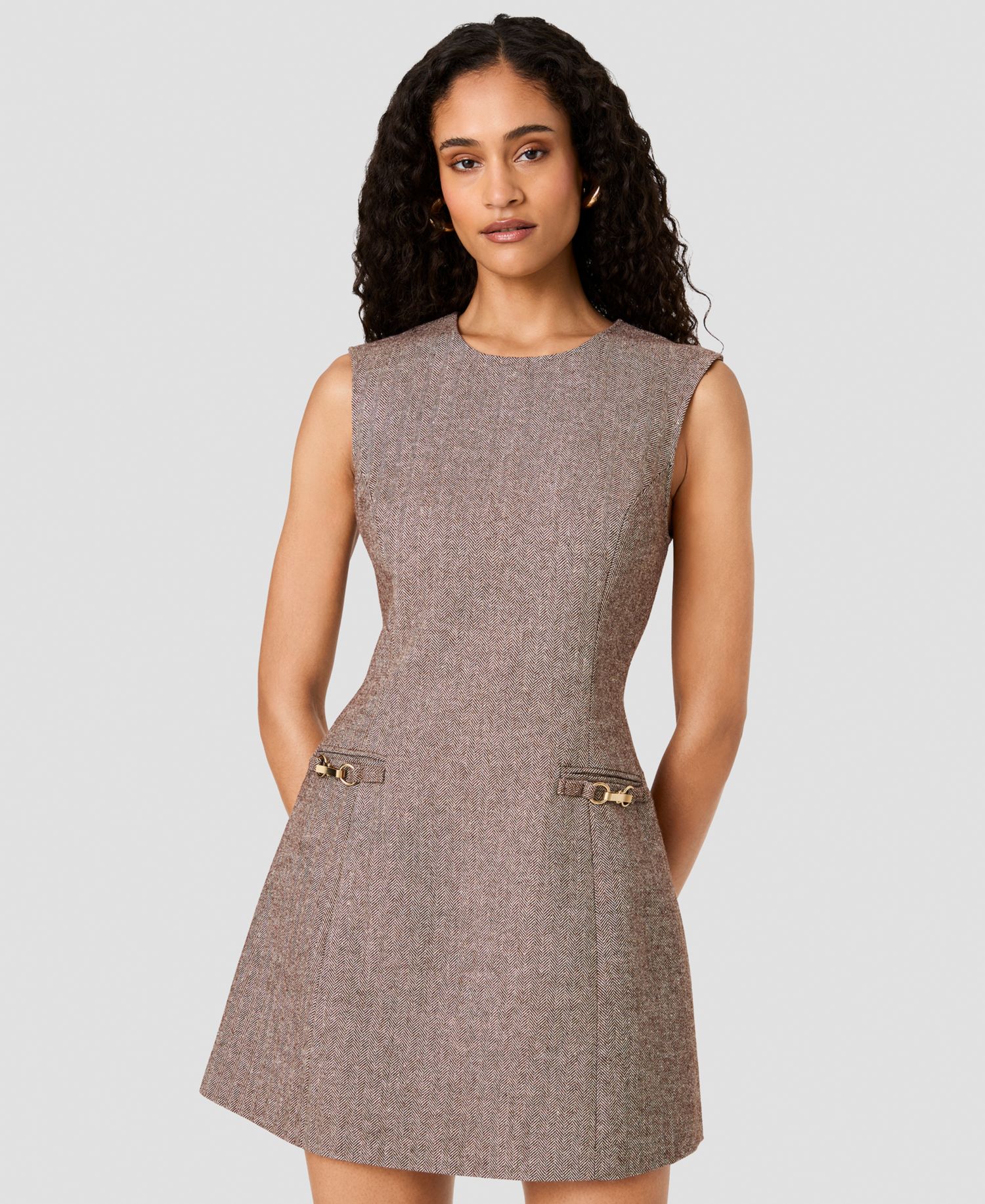 Women's Herringbone Sleeveless A-Line Mini Dress