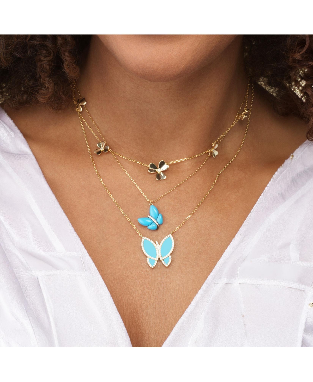 The Lovery Asymmetrical Turquoise Butterfly Necklace 14K Gold-Plated Sterling Silver