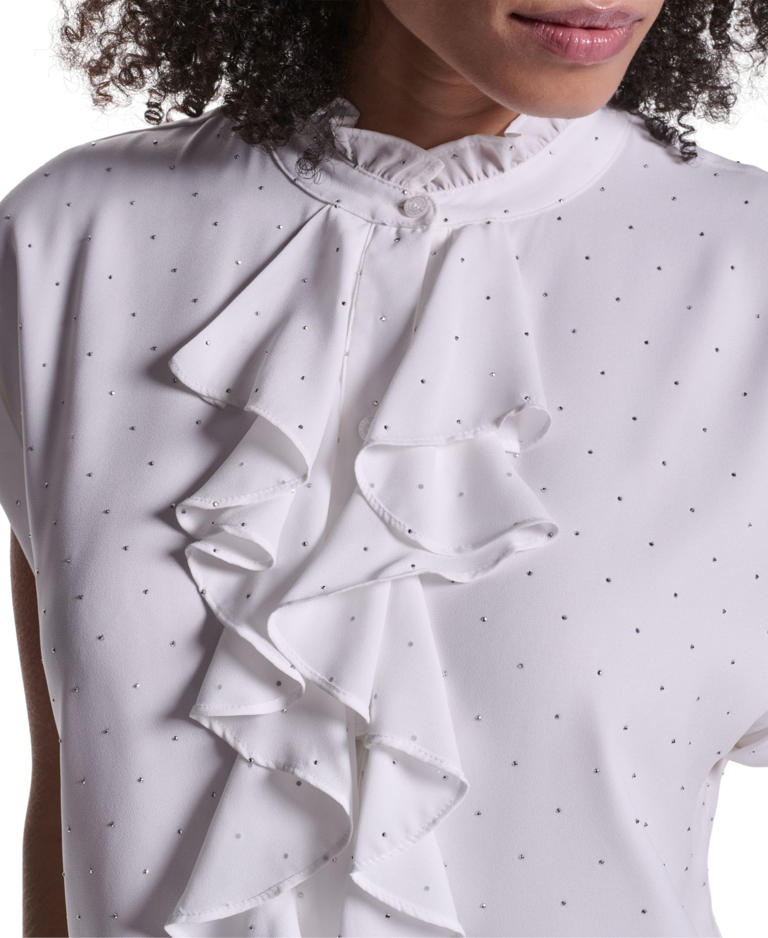 Women's Studded Ruffled Button-Front Shirt