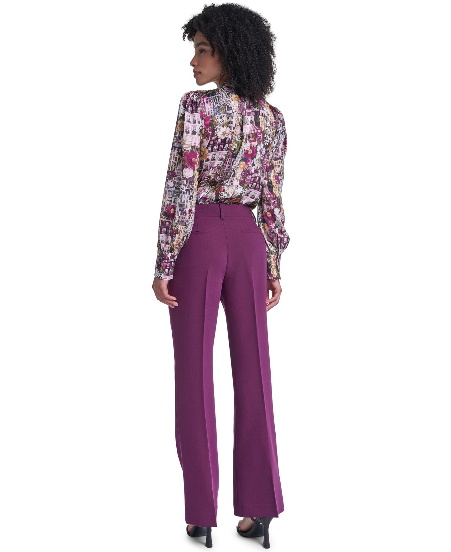 Женские брюки KARL LAGERFELD PARIS Wide-Leg Mid-Rise, цвет: Вишнёвый — фото 5