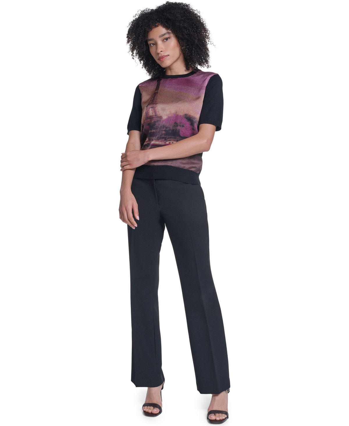 Karl Lagerfeld Paris Women's Graphic-Print Short-Sleeve Sweater