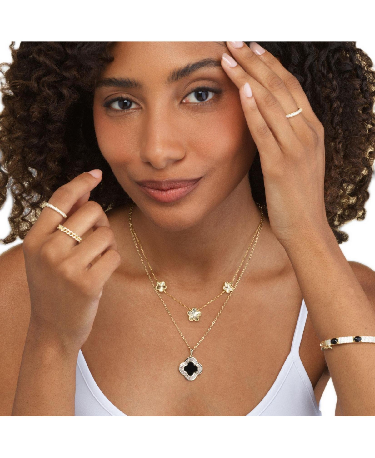 The Lovery Large Onyx Cz Clover Necklace 14K Gold-Plated Sterling Silver
