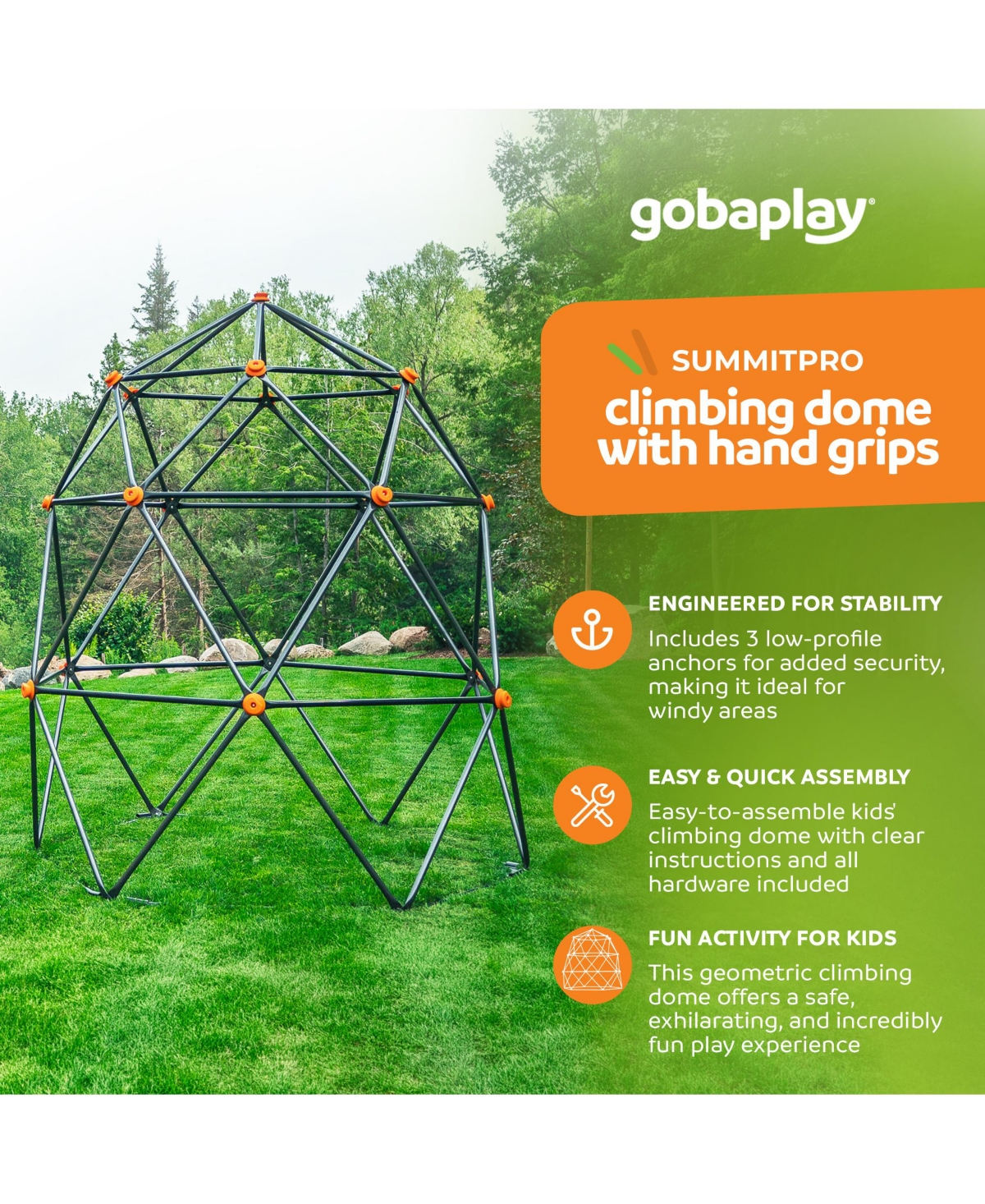 gobaplay SummitPro Climbing Dome - 7.5ft Heavy Duty Kids Climber with Hand Grips