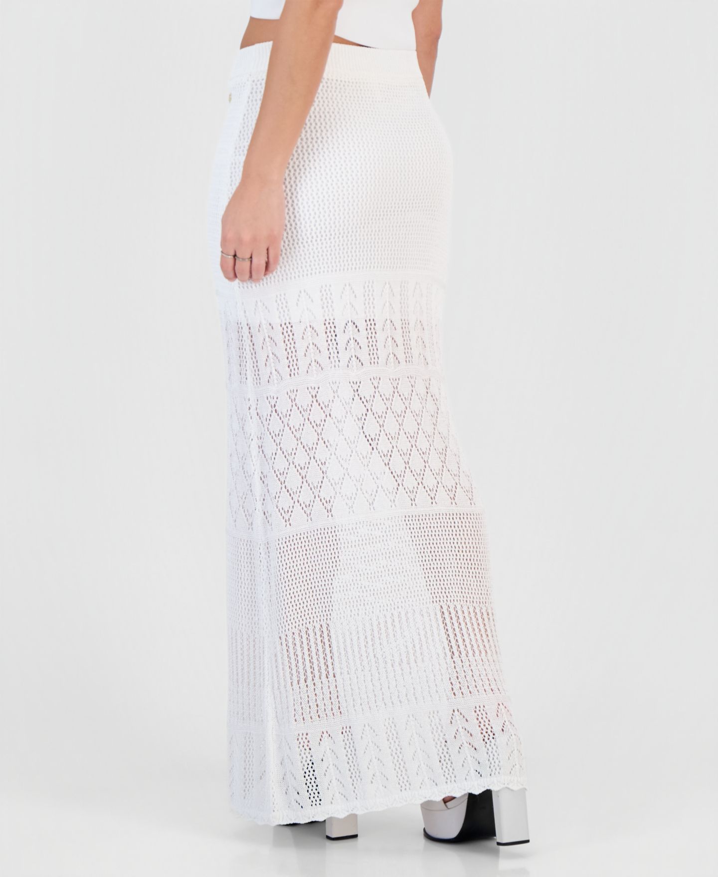 Женская юбка GUESS Vivianne High-Waisted Crochet Maxi, цвет: Белый — фото 4