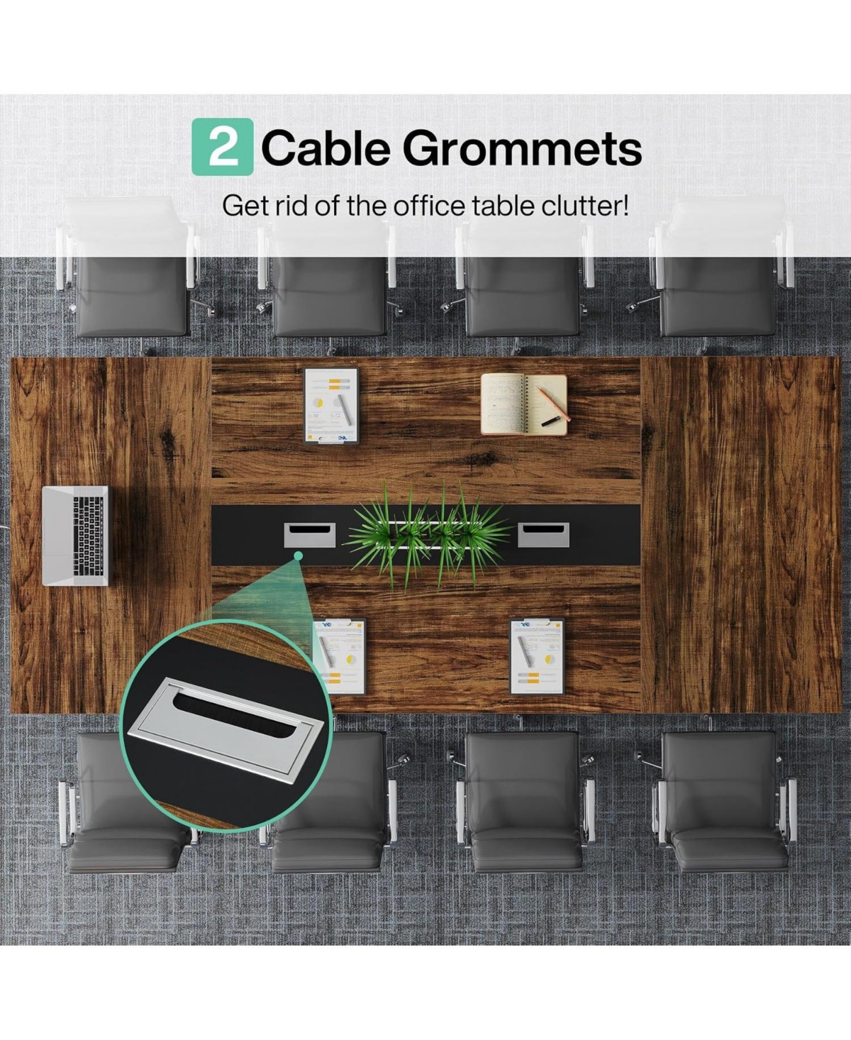 Tribesigns 8 Feet Conference Table, Large Meeting Podcast Table for 10