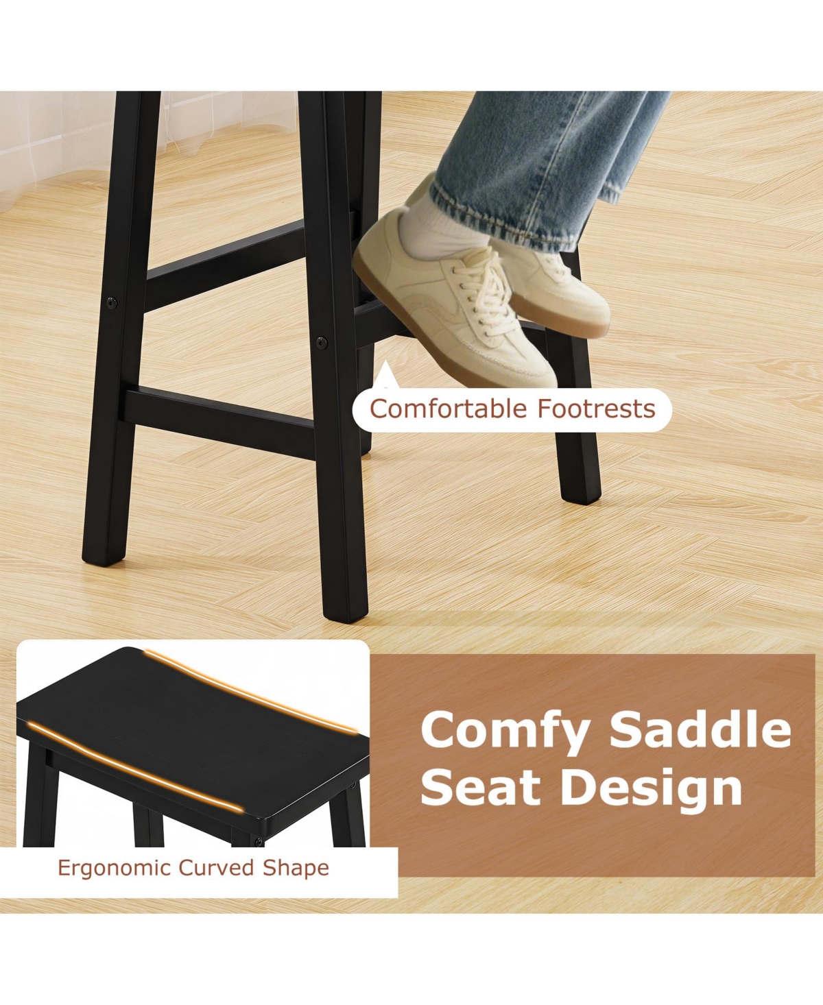 Gymax 29'' Saddle-Seat Counter Height Stools Set of 2 Backless Barstools with Curved Seat