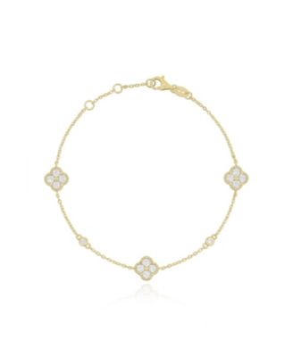 CZ Clover Trio Bracelet 14K Gold Plated Sterling Silver