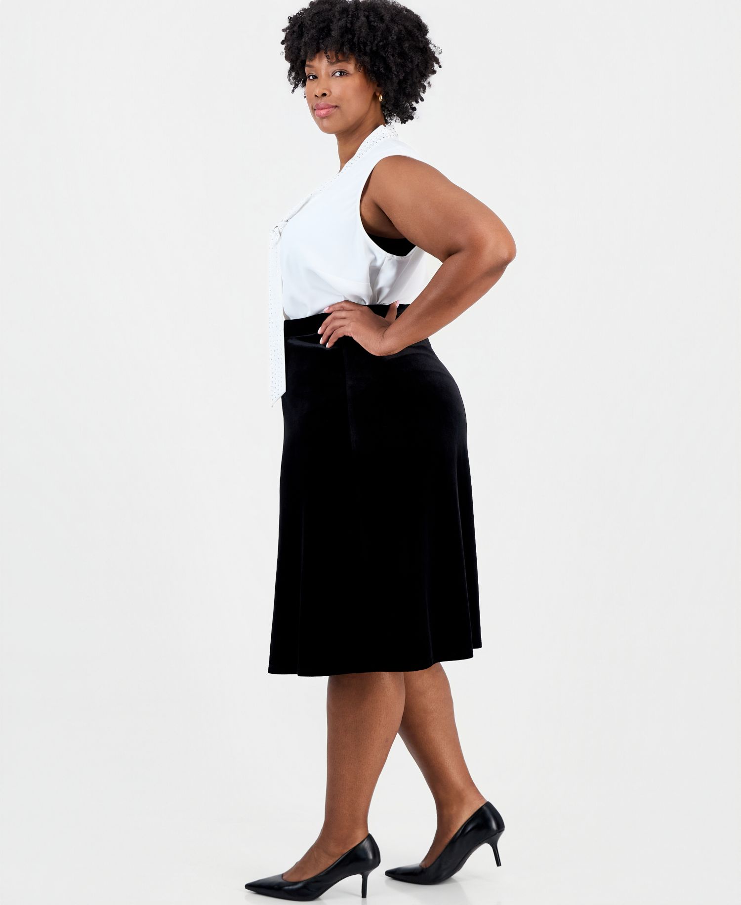 Plus Size Velvet Midi Skirt