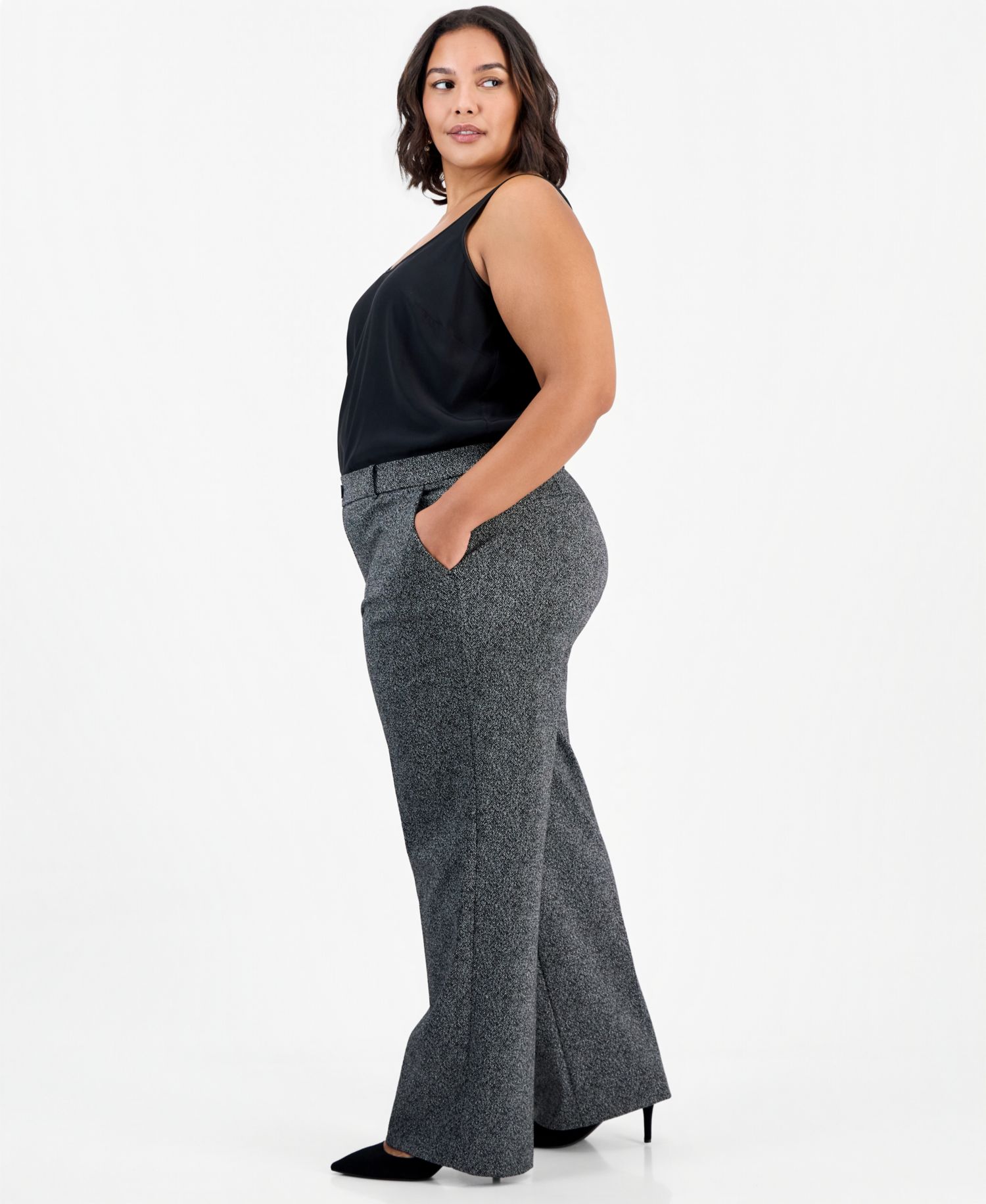 Plus Size Faux-Fly Wide-Leg Trousers