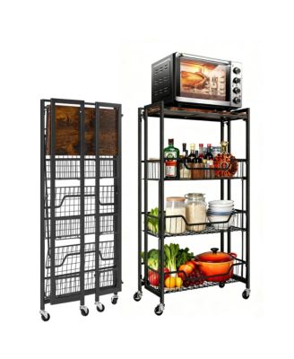 4-Tier Collapsible Storage Cart Lockable Casters, Heavy Duty, Expands, Pre-Assembled, 100 lbs Capacity. Rolling utility shelf