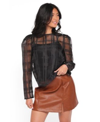 Women's Peony Sheer Plaid Long Sleeve Top