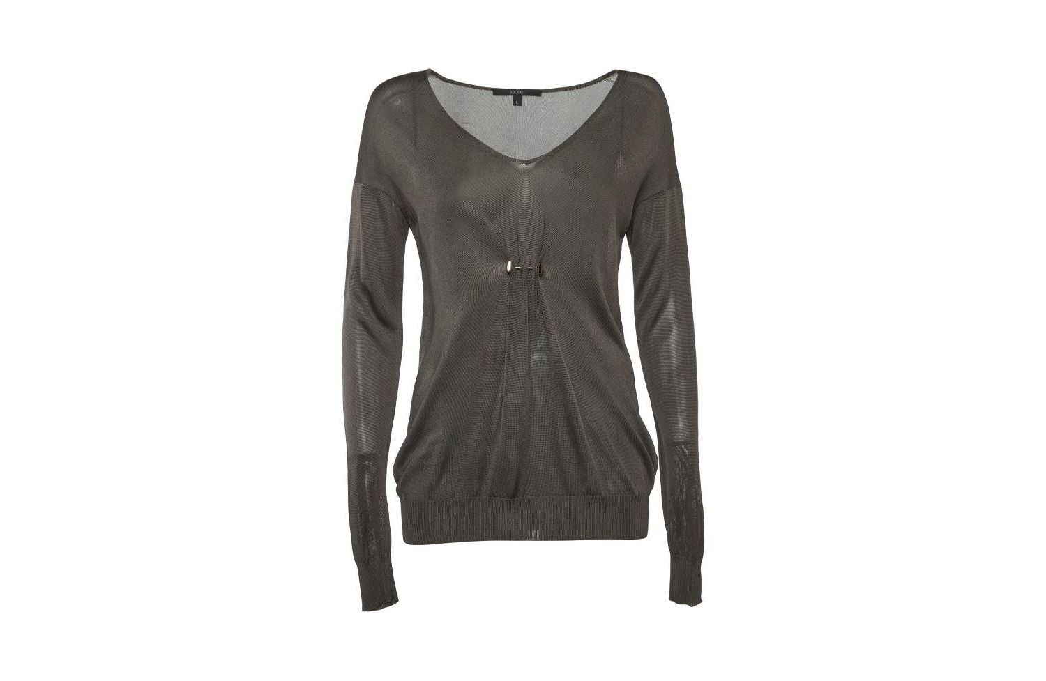 Women's Sheer Knit Brooch Detail V-Neck Top