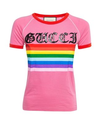 Women's Rainbow Stripe Sequin Logo T-Shirt