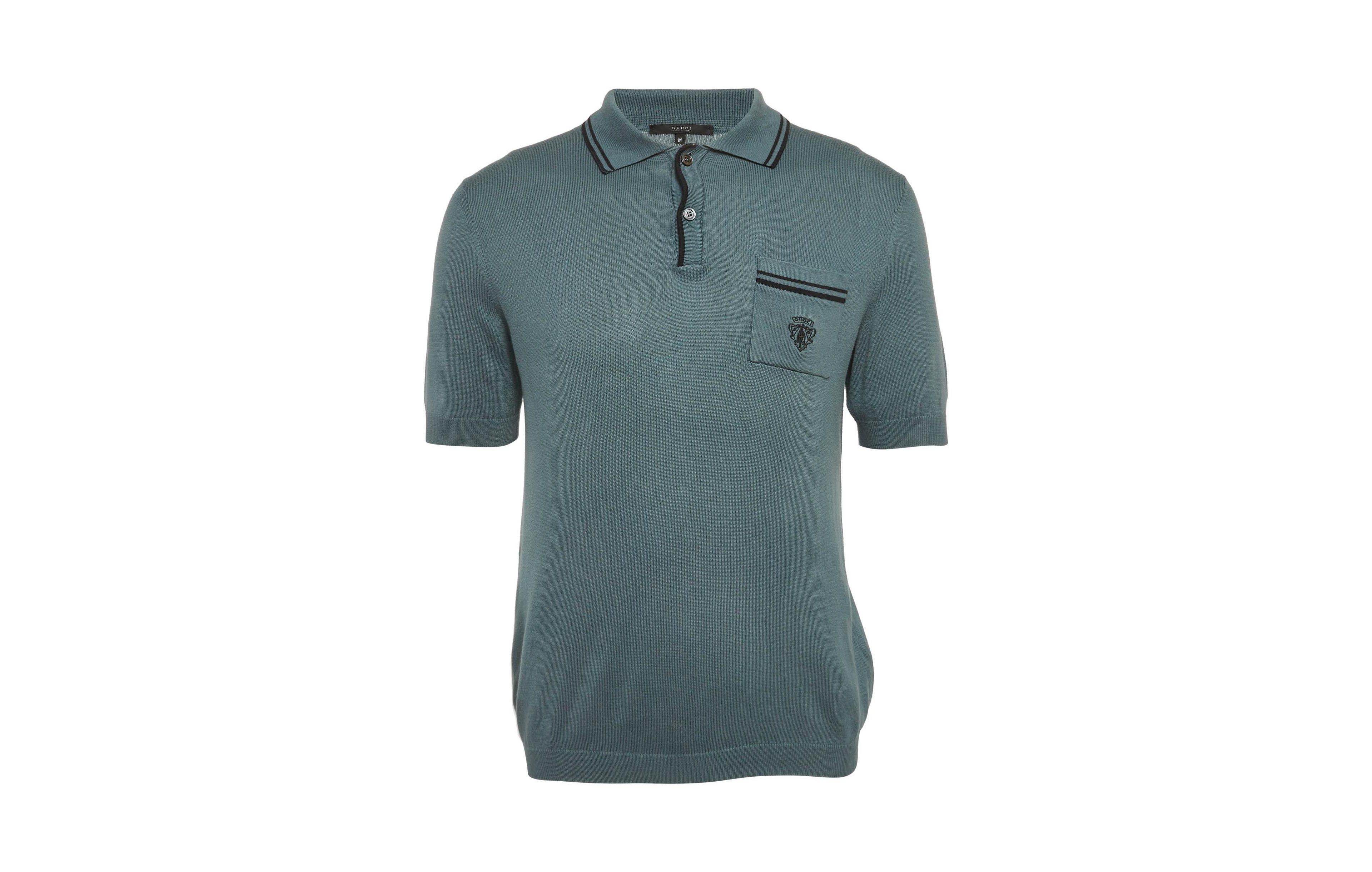 Pre-Owned Gucci Women's Striped Trim Cotton Knit Polo Shirt