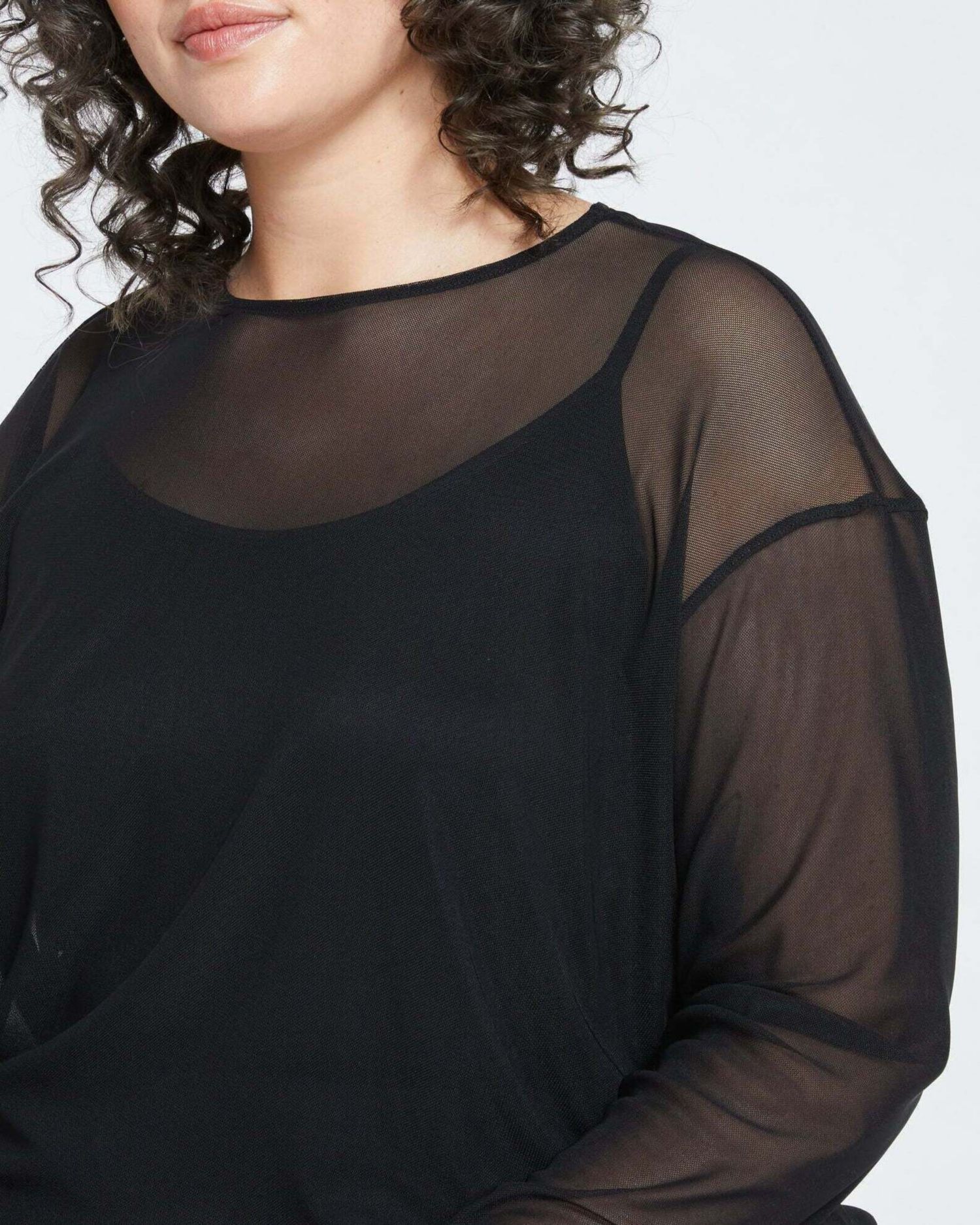 Plus Size Sheer Mesh Floral-Print Top