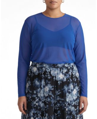 Plus Size Sheer Mesh Floral-Print Top