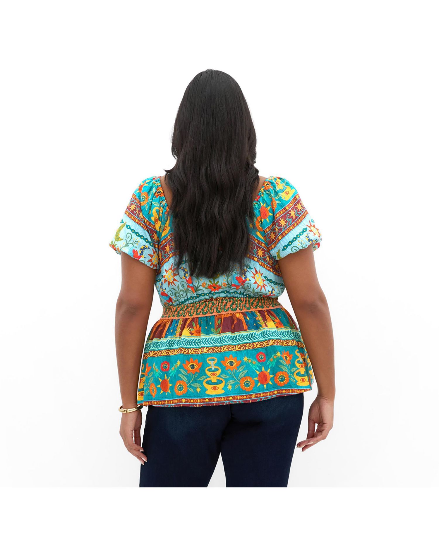 Plus Size Amaria Puff-Sleeve Print Tie-Front Top