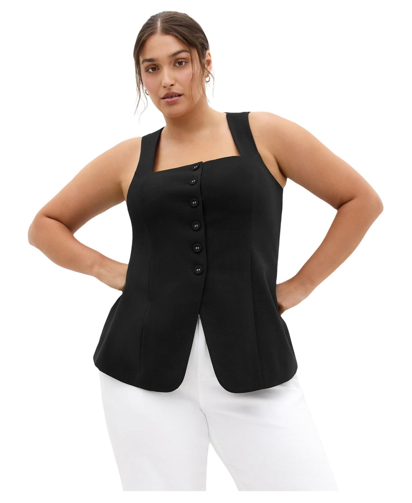 Женский жилет CITY CHIC Plus Size Jaz Square-Neckline Sleeveless Vest, цвет: Чёрный — фото 1