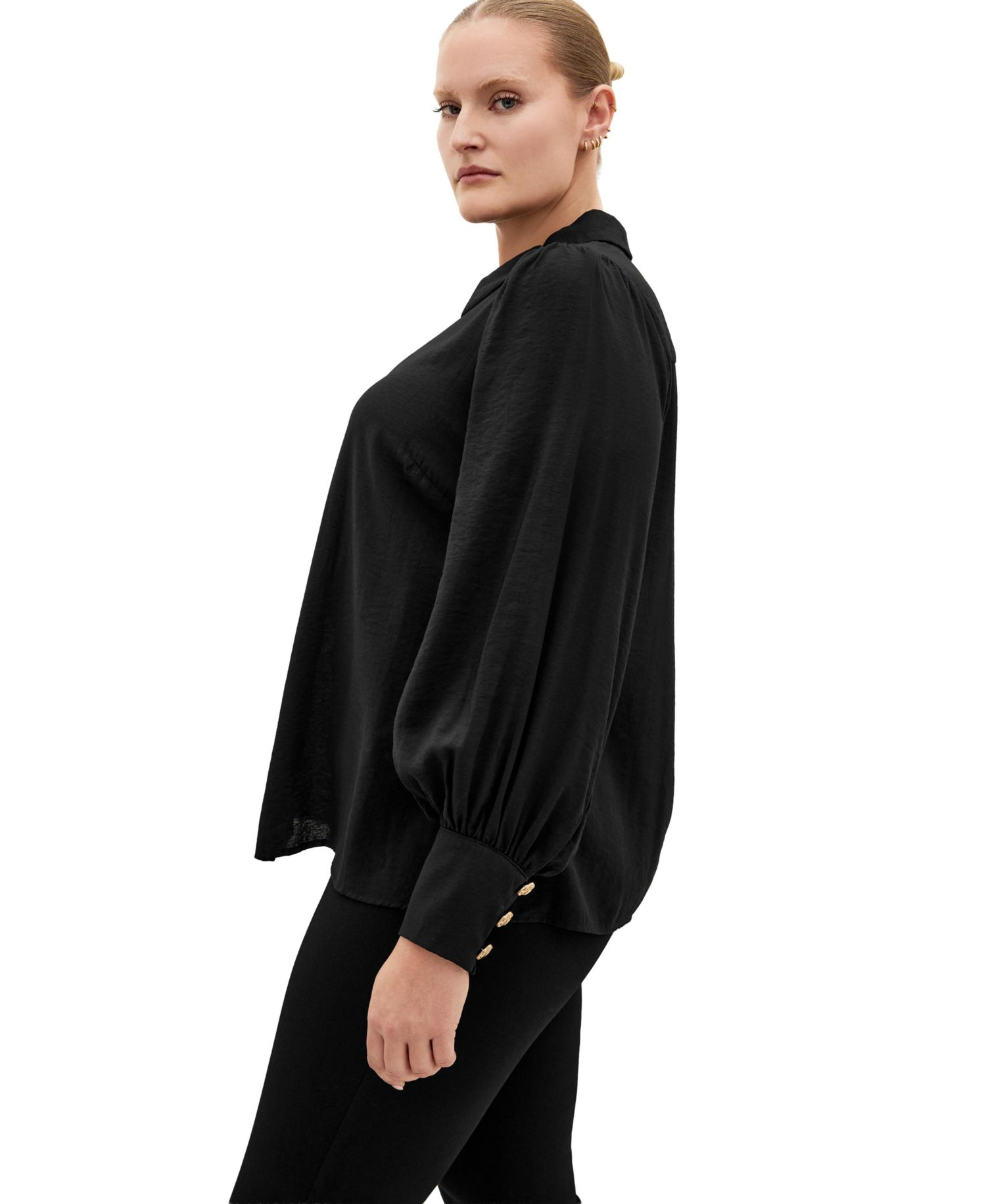 Plus Size Alana Long-Sleeve Collared Button-Detail Blouse