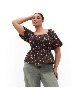 Plus Size Aire Peplum Floral-Print Square-Neck Top