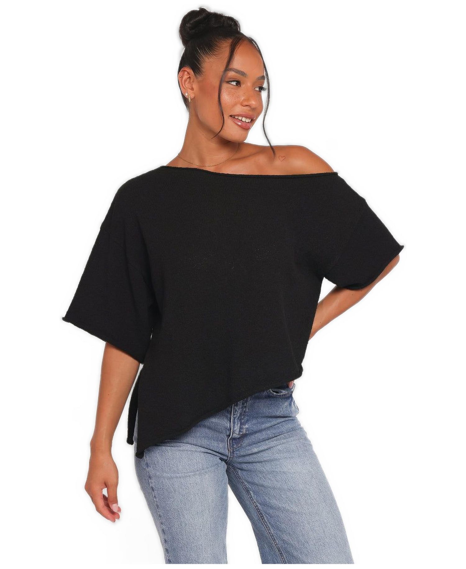 Women's Ardena Boucle-Knit Short-Sleeve Asymmetrical Top