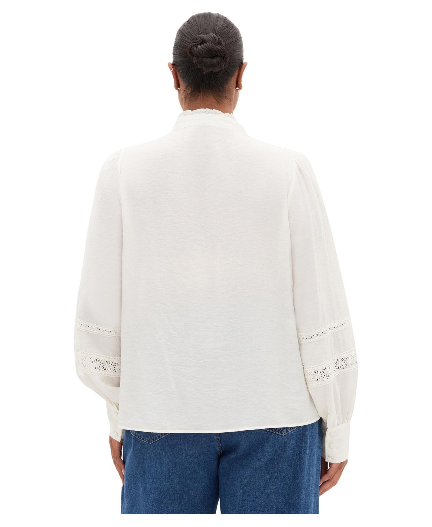 Plus Size Whimsical High-Neck Embroidered Long-Sleeve Shirt