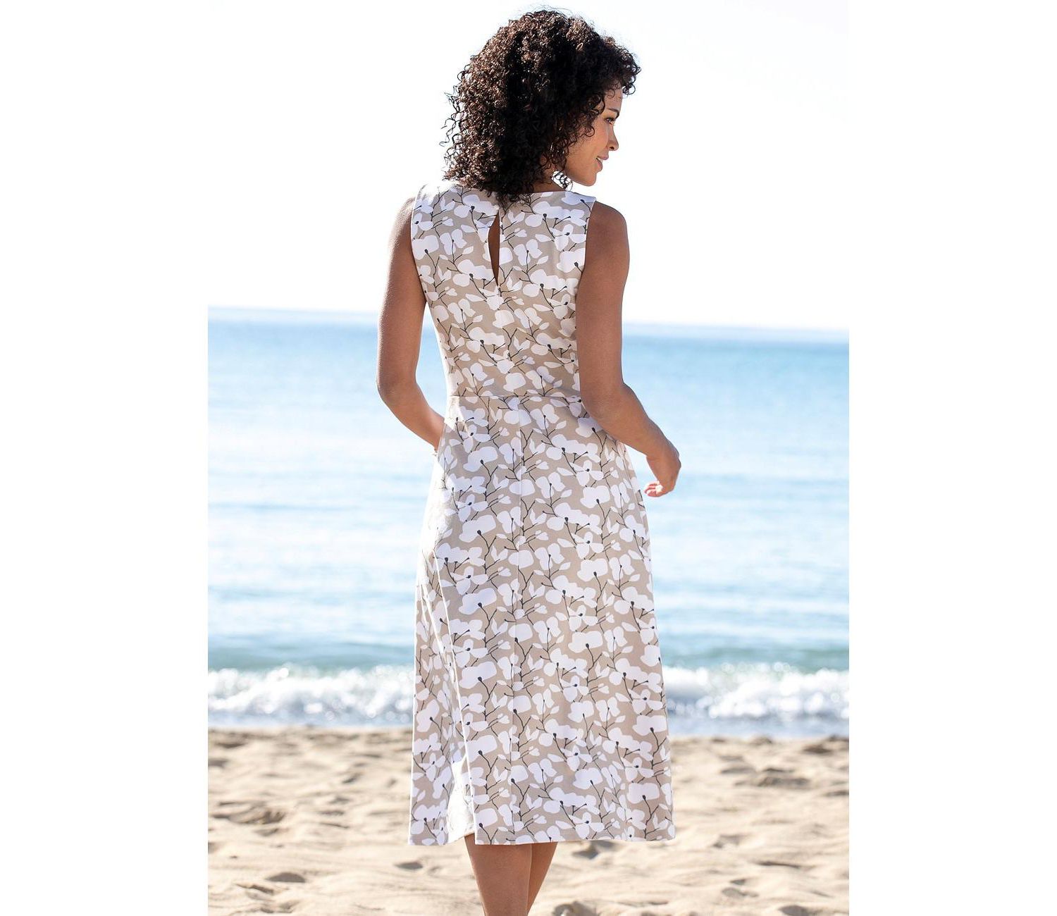 Women's Viscose Printed Sleeveless A-Line Midi Dress