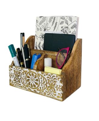 Wooden 2 Tier Farmhouse Desk Organizer For Office Home Stationery Supplies