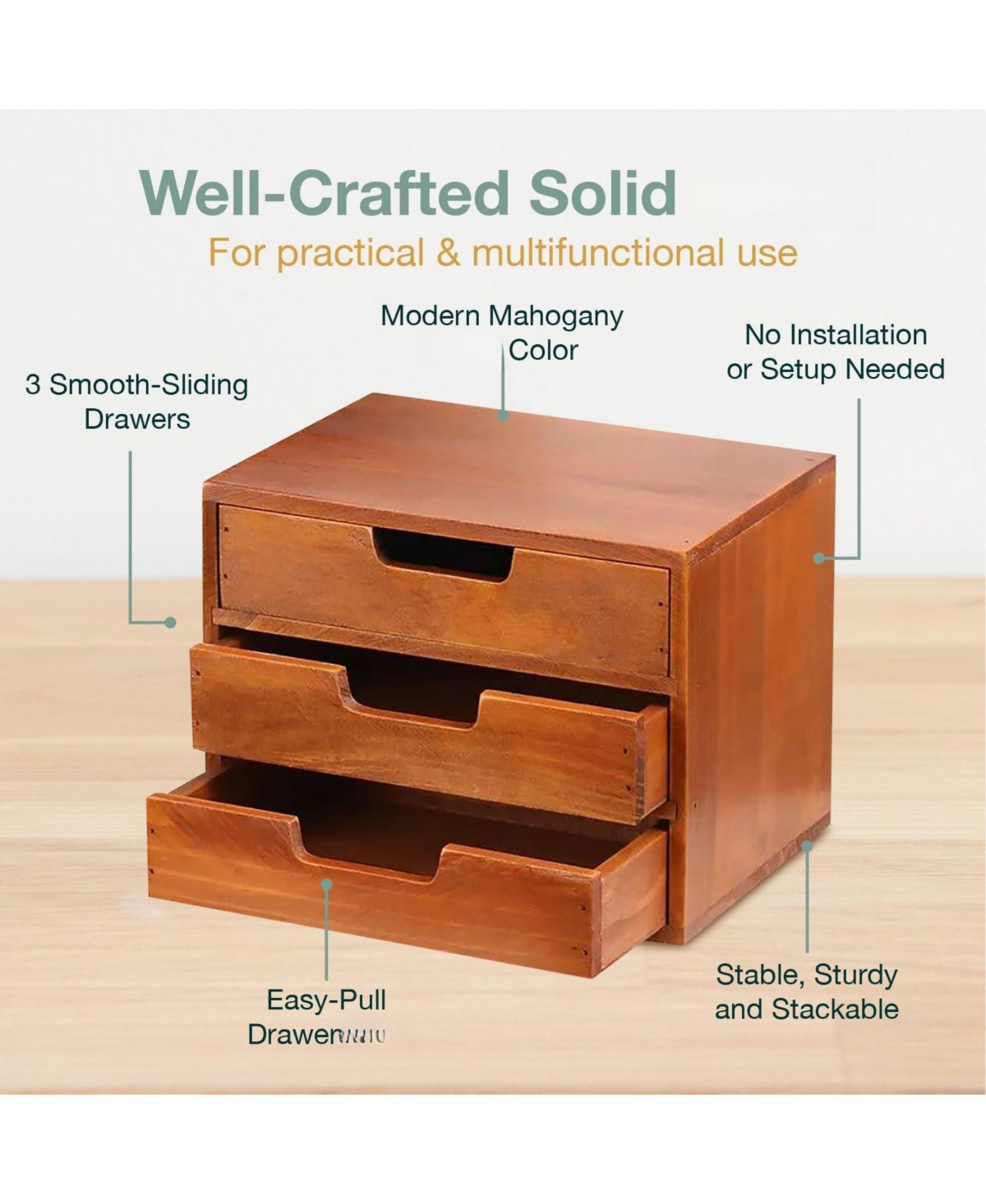 Danrong Stackable 3 Drawer Modern Wood Desktop Storage Organizer