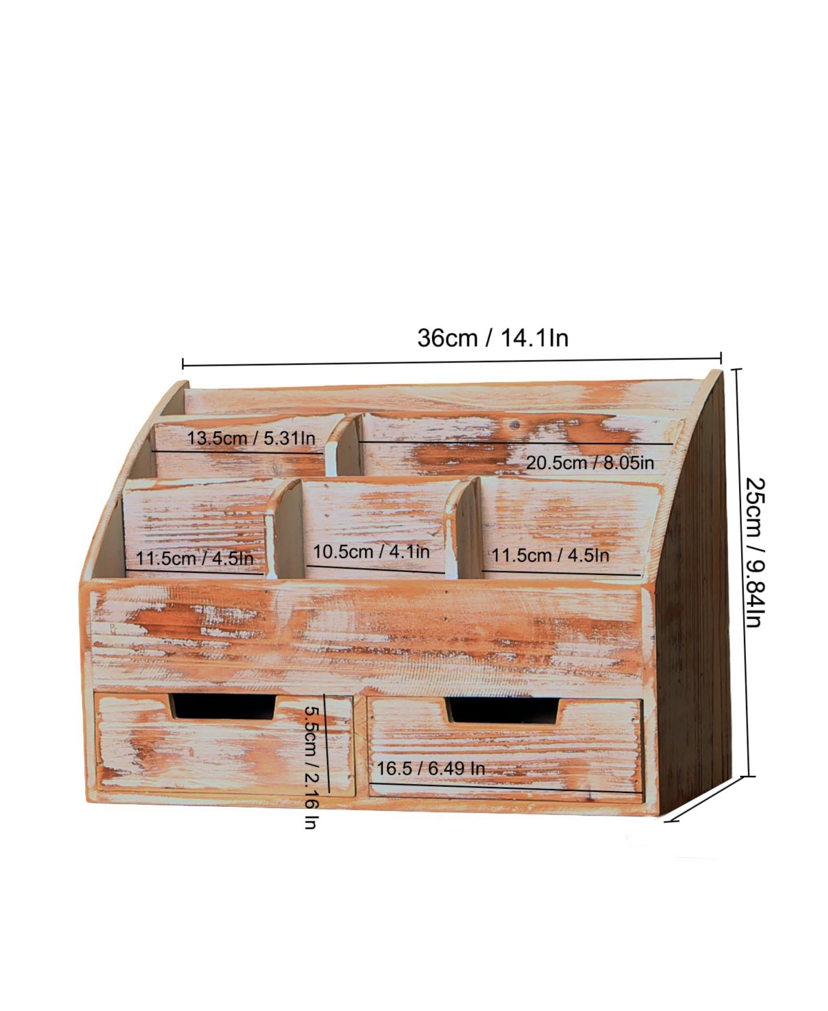 Danrong Wooden 2 Drawer Desktop Organizer Mail Rack File Storage Vanity Bathroom Office Holder
