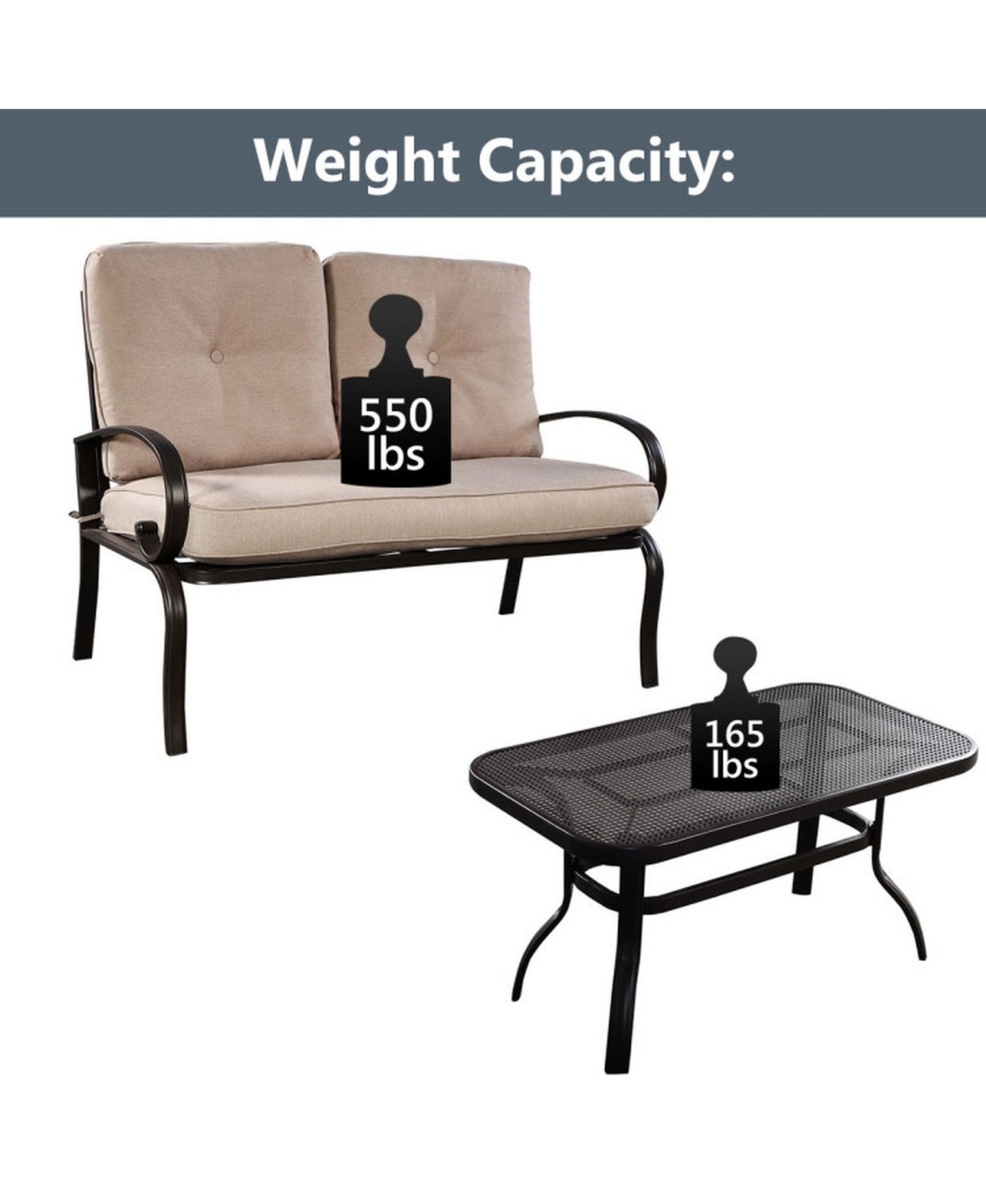 Sugift 2-Piece Outdoor Cushioned Loveseat and Coffee Table Set