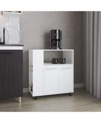 Linden Kitchen Cart with Microwave Shelf, Open Storage, and Two-Door Cabinet