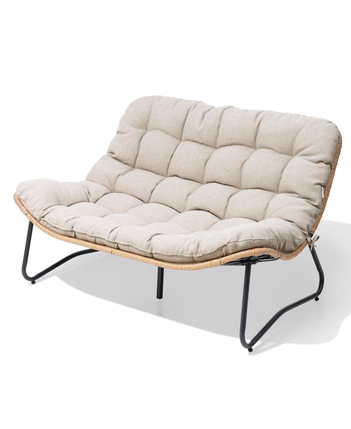 Pellebant Outdoor Loveseat, 2 Seater Couch with Soft Cushion, All-Weather Boho Rattan Patio Furniture for Balcony