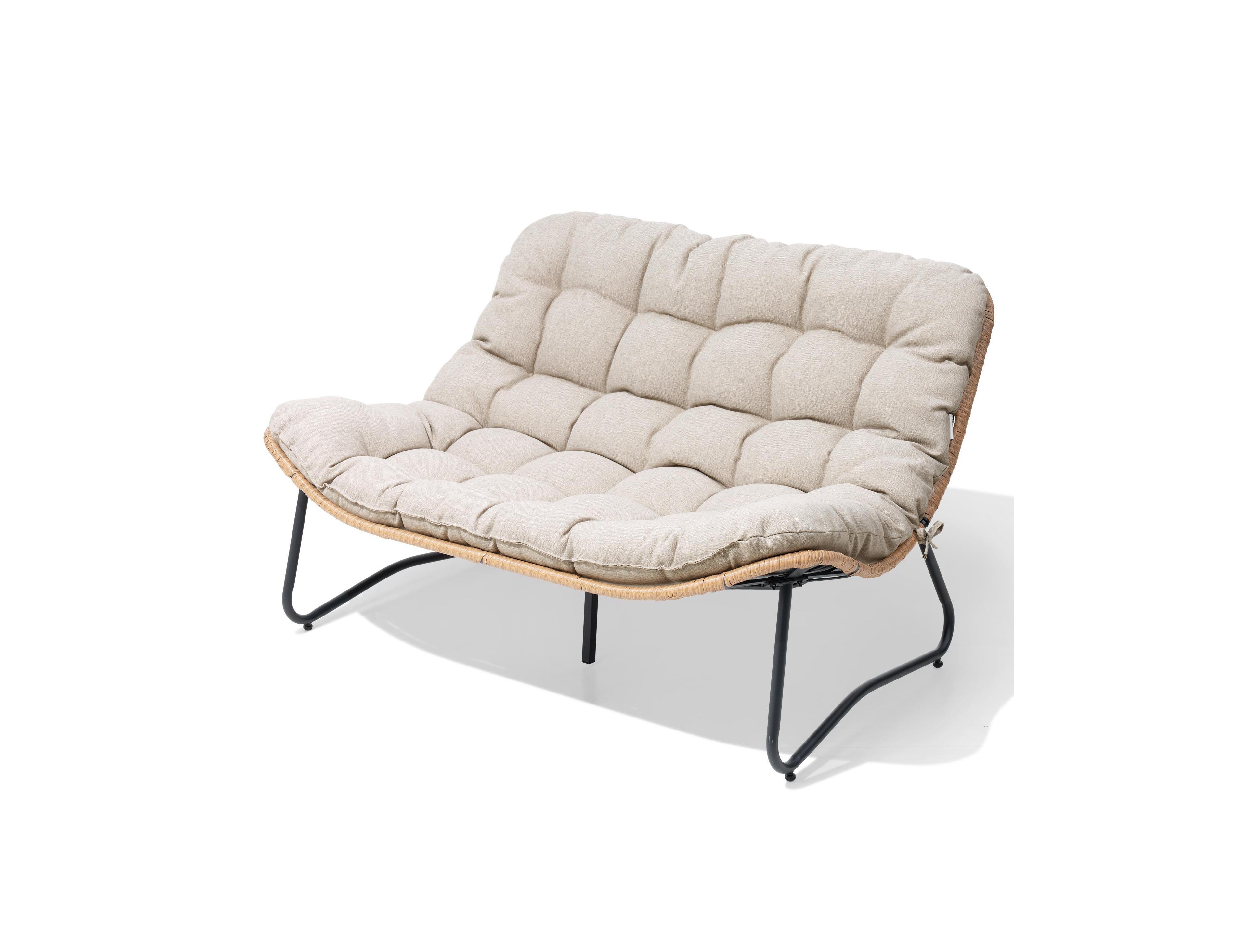 Pellebant Outdoor Loveseat, 2 Seater Couch with Soft Cushion, All-Weather Boho Rattan Patio Furniture for Balcony