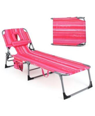 Folding Beach Lounge Chair with Pillow for Outdoor