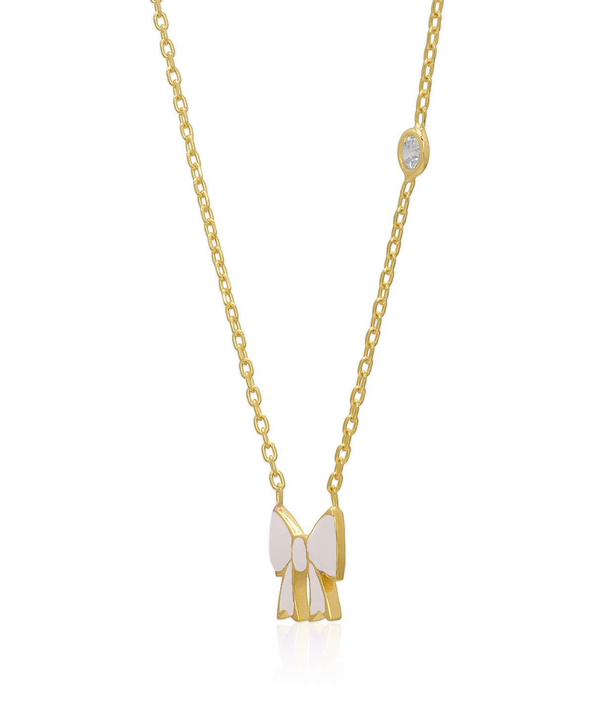 Lily Nily Girls Enamel Bow and Cubic Zirconia Bezel Station Necklace in 14k Gold