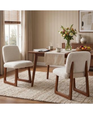  Set of 2 Boucle Fabric Dining Chairs, Curved Wood Leg Multi-Material Frame 300lbs Capacity