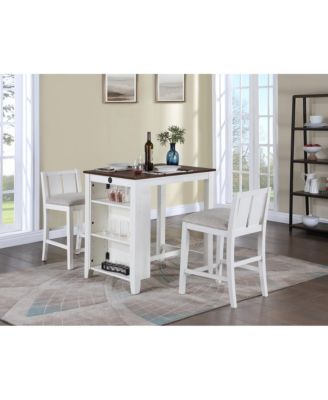  Counter Height Dining Set, 36 Inch Table with Shelves, USB Port and 2 Cream Fabric Chairs