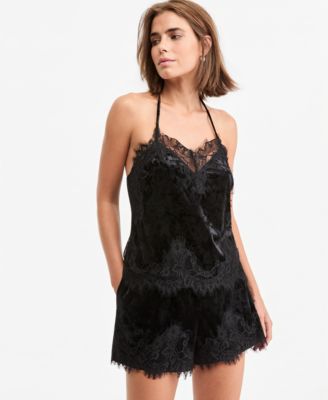Women's Velvet Lace-Trim Sleeveless V-Neck Camisole