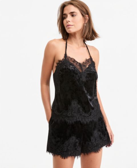 Женский топ And Now This Velvet Lace-Trim Sleeveless V-Neck Camisole, цвет: Чёрный
