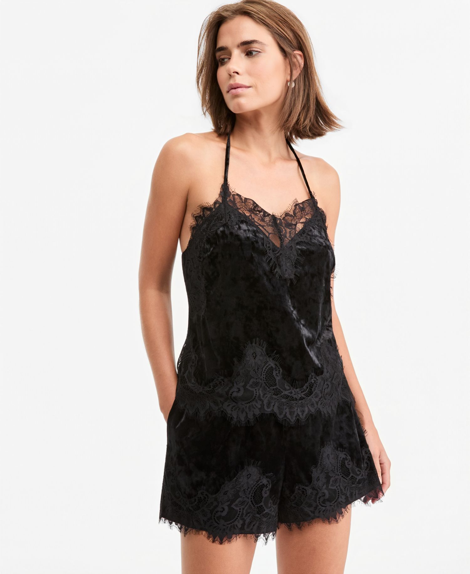 Women's Velvet Lace-Trim Sleeveless V-Neck Camisole