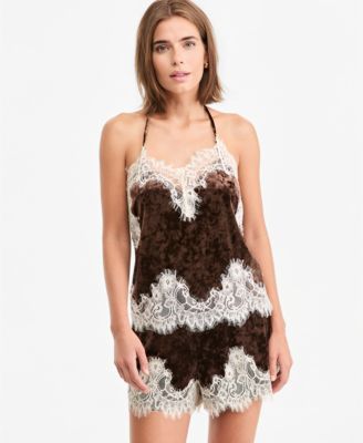 Women's Velvet Lace-Trim Sleeveless V-Neck Camisole