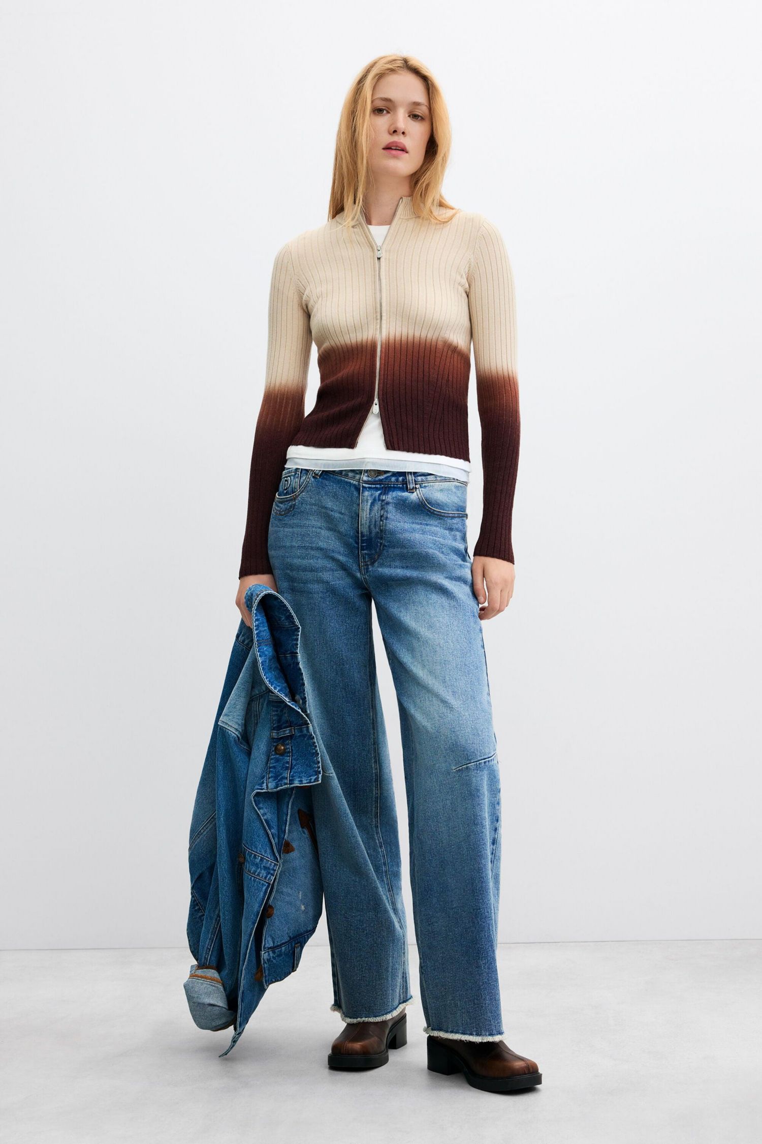 Women's Full-Zip Mock-Neck Ribbed Sweater