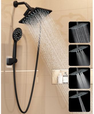 8'' High Rain Shower Head Multi-function Square Rainfall Handheld Spray Hose