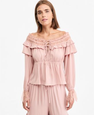 Women's Off-the-Shoulder Long-Sleeve Ruffle-Trim Blouse