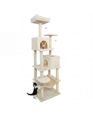 Multi-Level Modern Cat Tower 58 Inch with Upholstered Perch and 2 Roomy Condos