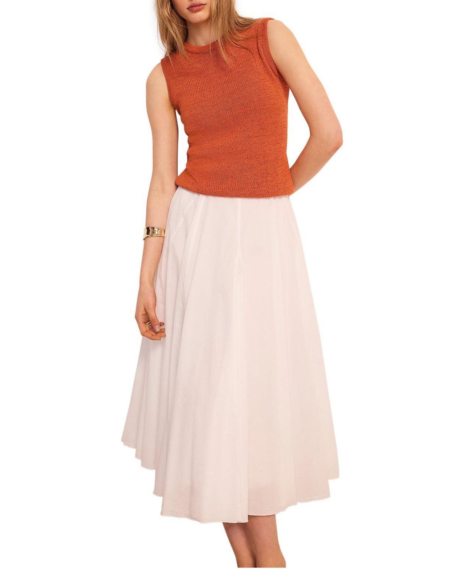 Women's Sleeveless Crewneck Cotton-Blend Knit Top