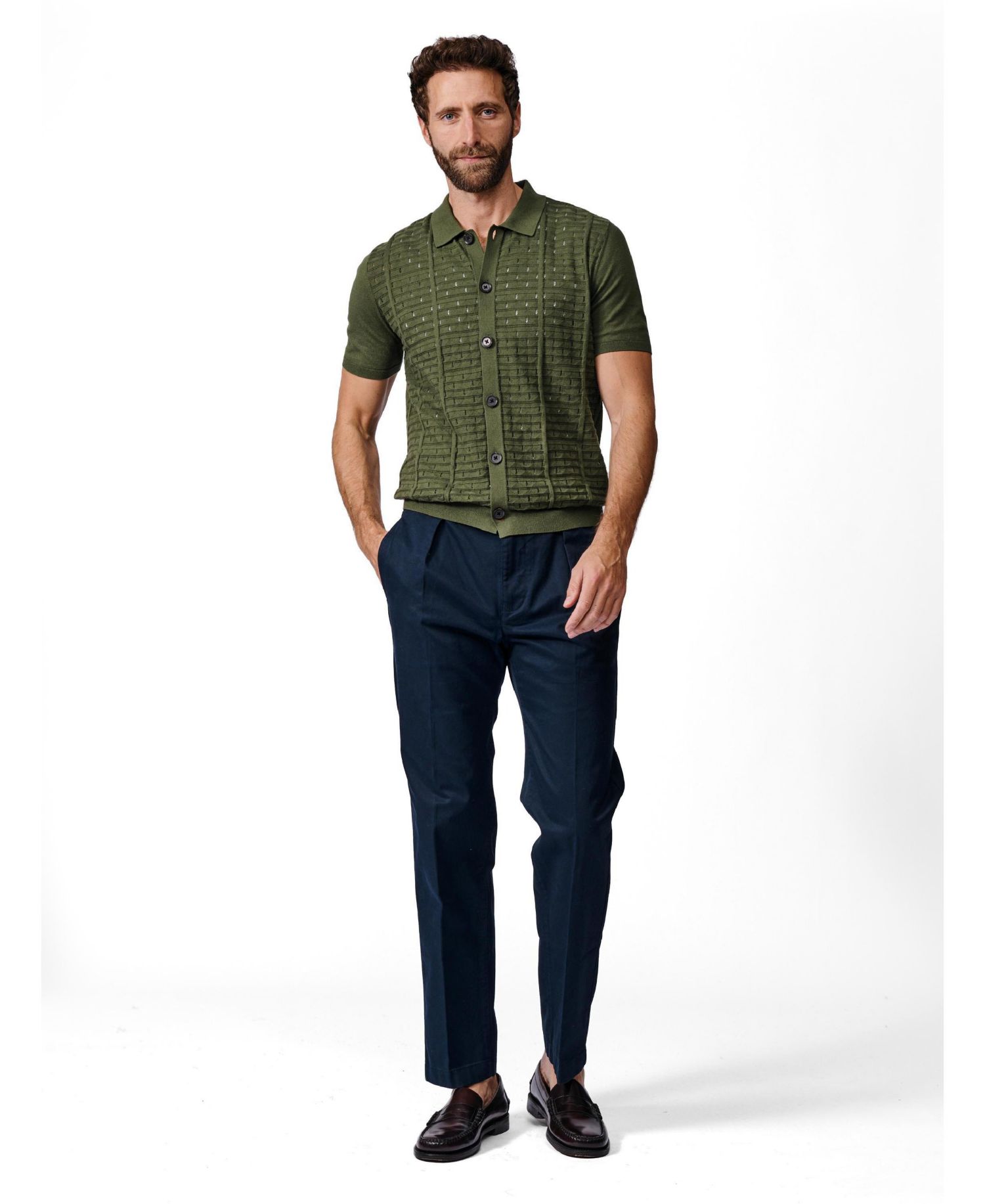 Men's Manor Textured Button Through Polo